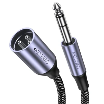 Afbeelding van MOSWAG 6.35mm Mannelijke naar XLR Kabel, (Professioneel/HiFi), 3Pin Audio Gevlochten, 3 Polige Stekker, Gitaarkabel, Hoge Prestaties, voor Luidspreker, Versterker, Audioconsole, 3M