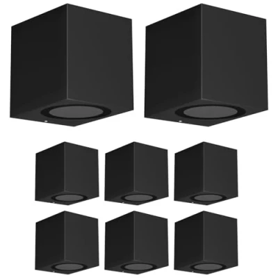 Afbeelding van ledscom.de 8 stuks wandlamp ALSE voor buiten, IP54, downlight, mat zwart, hoekig, 1x GU10 max. 35W