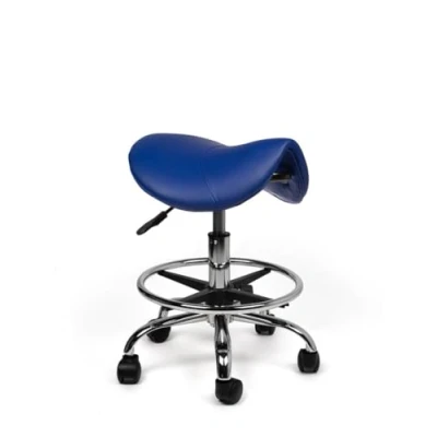 Afbeelding van zadelkruk Antaris Blauw Laag met Voetring Zithoogte 40/58cm kruk op wielen krukje werkkruk bureaukruk kapperskruk verstelbaar draaikruk tabouret rugleuning tot 160kg