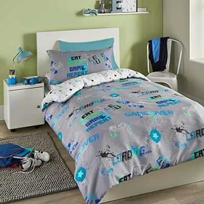Afbeelding van Bedlam Grijze Gaming Dekbedovertreksets Eenpersoonsbeddengoed (200 x 140 cm) Glow in the Dark Beddengoed/Gaming Slaapkamer Accessoires Omkeerbaar Ontwerp Game Collectie