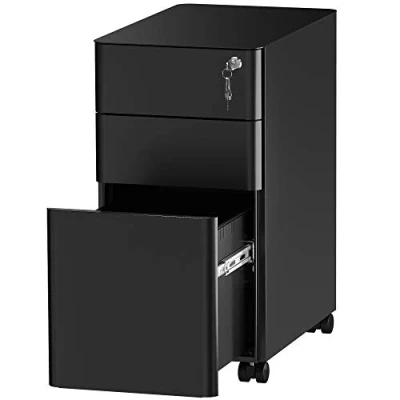 Afbeelding van YITAHOME Metalen archiefkast met 3 afsluitbare laden, mobiele voor thuiskantoor, onder bureau dossier kantoorladen brief/juridisch/A4, volledig gemonteerd, zwart, 30 x 46 59 cm