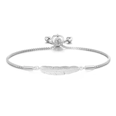 Afbeelding van Philip Jones Verzilverde vriendschapsarmband met veren gemaakt Zirkondia® kristallen, 7.09 inches, Kristal, Kristal
