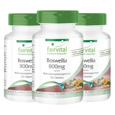 Afbeelding van Fairvital wierook tabletten boswellia Serrata extract 400mg HOOG GEDOSEERD Indiase met ten minste 65% zuren VEGAN 360 (3x120 tabletten)