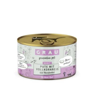 Afbeelding van GRAU het origineel Natvoer voor honden Kalkoen met volkorenrijst, 6 verpakking (6 x 200 g), monoproteïne, glutenvrij, volwassen