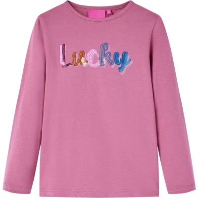 Afbeelding van Kindershirt lange mouwen met woord in pailletten 128 frambozenkleur