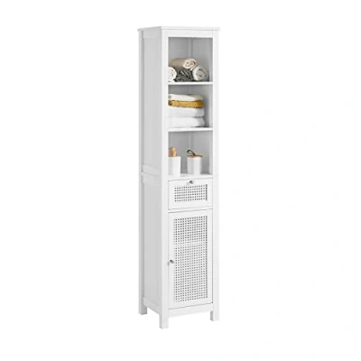 Afbeelding van SoBuy Badkamerkast Hoge kast Opbergkast Badkamer Kolomkast met 1 Poly Rotan Deur, Lade en 3 Planken, Wit, 35x32x161cm, BZR36 W