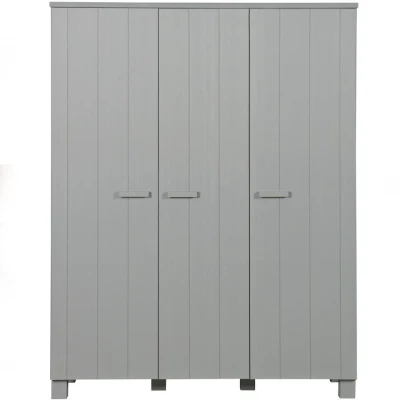 Afbeelding van Woood Dennis 3 deurs kast grenen 202 cm betongrijs Hout