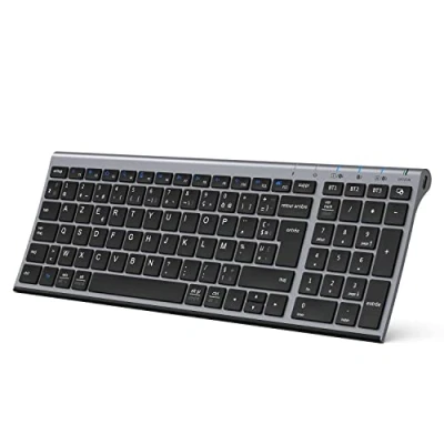 Afbeelding van iClever draadloos Bluetooth toetsenbord, toetsenbord met 3 kanalen, Franse AZERTY, USB C, ultradun, voor Apple MacOS, iOS, Android, pc