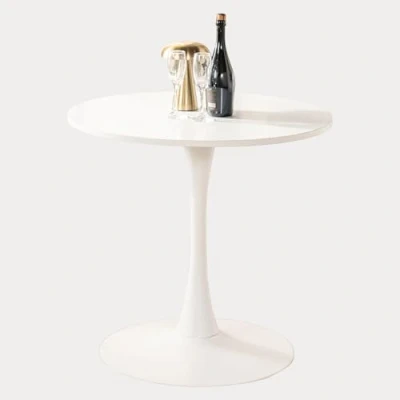 Afbeelding van MEUBLE COSY Eettafel, rond, Scandinavisch, voor 2 4 personen, woonkamer, keuken, eetkamer, balkon, van technisch hout en metaal, wit, 80x80x73cm