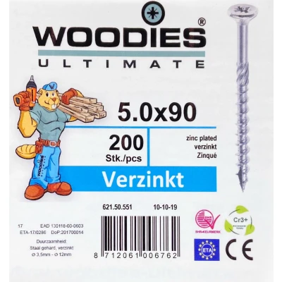 Afbeelding van Woodies houtschroef PZD 2 pvk verz. 5.0 x 90/55 mm 200 stuks