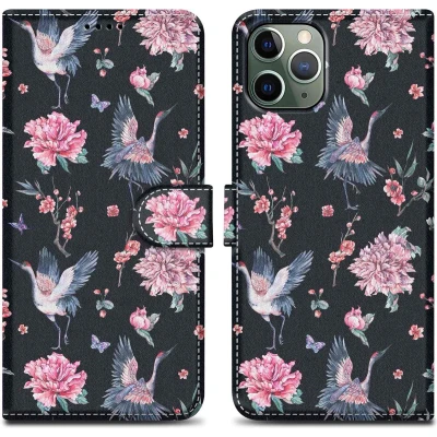 Afbeelding van Cadorabo Hoesje geschikt voor Apple iPhone 11 PRO Design Kraan &amp; Bloemen No. 9 Beschermhoes Case Cover met magnetische sluiting, standaardfunctie en kaartvakje