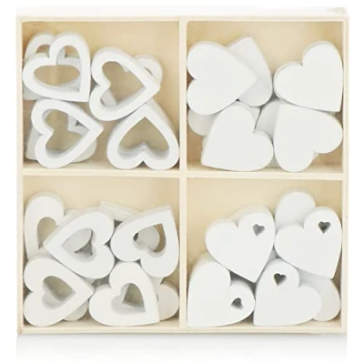 Afbeelding van COM FOUR® 32x hartstrooi decoratie kleine houten harten in vier designs voor tafeldecoratie de lente, met Pasen, op bruiloften (32 stukjes hart)