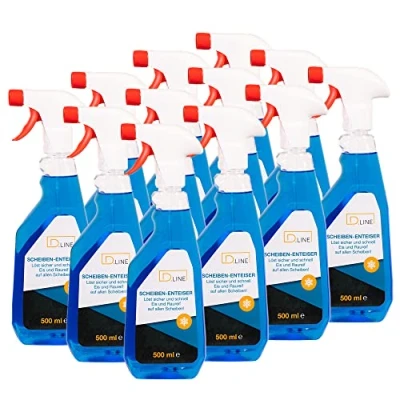 Afbeelding van D.LINE Ruitenontdooier 12 x 0,5 liter fles, in enkele seconden ontijzers van ruiten eenvoudig zonder krassen, helder zicht met duidelijk ding (12)