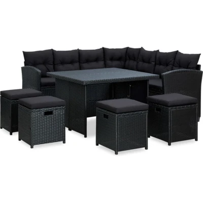 Afbeelding van vidaXL Loungeset met Kussens 6 delig Tuinset Meubelset Tuin Tuinmeubelset Loungemeubelset Loungemeubel Lounger Meubel Poly Rattan Zwart