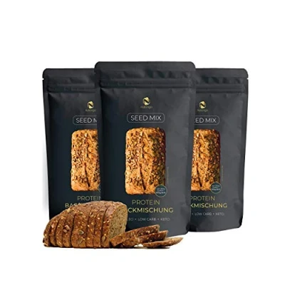 Afbeelding van Nutringo Broodbak Mix zonder Koolhydraten Eiwitrijk met 20% eiwitten (3x200g) voor 1,65 kg brood Koolhydraatarm 4g. Glutenvrij Keto diet het opbouwen van spieren Ideaal diabetici