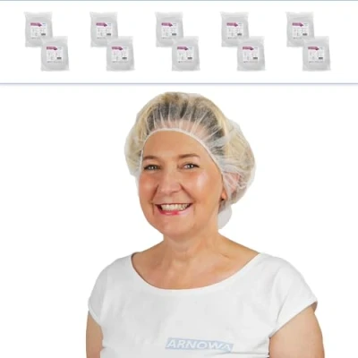Afbeelding van 1000x ARNOMED baretmutsen wit, haarnet 52 cm omtrek, operatiemuts van non woven stof, wegwerp, voor keuken en tandarts, haarnetjes doktersaccessoires, unisex