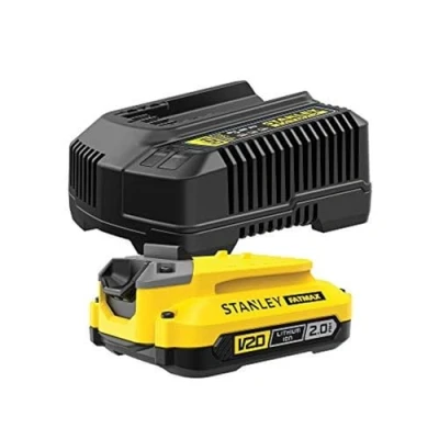 Afbeelding van Stanley Fatmax SFMCB121D1 QW oplader V20 Li Ion, 18 V, 2 A en lithium ion adapter voor V gereedschappen 1 accu Ah