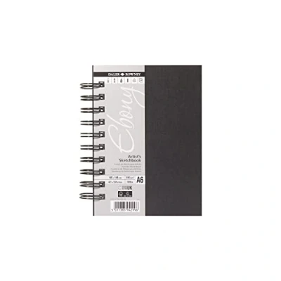 Afbeelding van Daler Rowney Ebony schetsboek, glad oppervlak, 160 g/m², 100 kg, spiraalgebonden, hardcover, portret, A6 10,5 x 14,8 cm, natuurlijk wit, 54 vellen