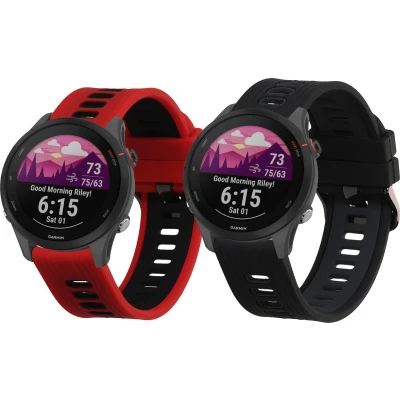 Afbeelding van kwmobile 2x horlogebandjes geschikt voor Garmin Forerunner 255 / Music bandje Smartwatch bandjes van TPU Activity tracker horloge band in zwart grijs rood