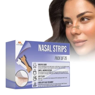 Afbeelding van Anti Snurk Neusstrips, Tegen Snurken voor Vrouw &amp; Man, Kan Neus Verminderen, Helpt bij Congestie Verlichting, Flexibele Stof, Huidvriendelijke Kleefstof, Pak 75 Small Mobi Lock