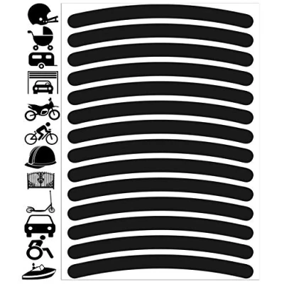 Afbeelding van Biomar Labs Reflectoren reflecterende stickers, folie, zwart, set van 14 stuks, zelfklevende reflector, veiligheidssticker, velgrandsticker, velgenstrip D 54