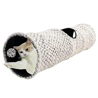 Afbeelding van Kattentunnesl, Pluche kattentunnel, Rustelspeltunnel (Grijs pluche, ∅25 x 100 cm)