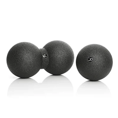 Afbeelding van Set van grote fascia bal (diameter 12 cm) en duobal (12 x 24 cm), zwart, zelfmassagebal voor fasciatraining