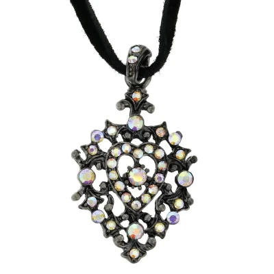 Afbeelding van Behave Vintage ketting zwart met hanger steentjes 40 cm