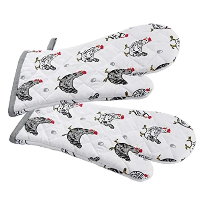 Afbeelding van SPOTTED DOG GIFT COMPANY Ovenwanten, Hittebestendige Katoen Ovenhandschoenen voor Koken Bakken met Kip Ontwerp, Keuken Cadeaus Kippenliefhebbers, 1 paar 35cm x 17cm