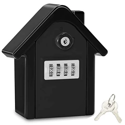 Afbeelding van sleutelbox, beveiligd, wandsleutelbox, met digitale code en noodsleutels, grote XL formaat, voor buiten, thuis, kantoor, fabriek, garage (zwart)