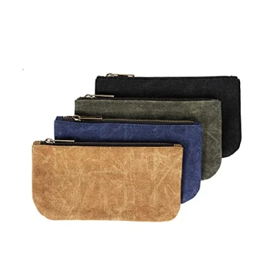 Afbeelding van Duurzame gewaxte gereedschapstassen van canvas met metalen ritssluiting, waterdichte gereedschapstassen, 4 stuks, 19 x 11,5 cm, klein