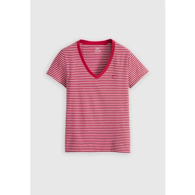 Afbeelding van Levi&#039;s THE Perfect TEE Vneck Tshirt basic, Dames, Maat: XS, Indigo stripe scarlet smile