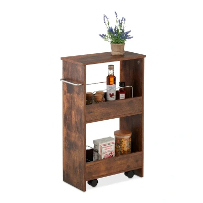 Afbeelding van Relaxdays keukentrolley smal mdf 2 vakken 66,5x42x20 cm wielen ruimtebesparend B