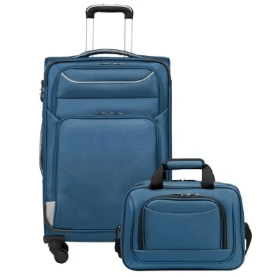 Afbeelding van COOLIFE Koffer trolley reiskoffer met 4 wielen stoffen handbagage TSA slot de bevat 1 grote schoudertas, blauw + zilver., Mittlerer Set 2tlg, Softbox van Oxford stof