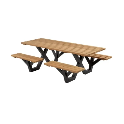 Afbeelding van Talen picknicktafel Hardhout Metalen frame Open instap Buitenmeubelen