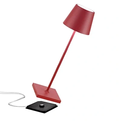 Afbeelding van Zafferano LD0340F3x1 Poldina Pro, Draadloze LED Tafellamp Oplaadbaar, Touch Dimmer, IP65 Binnen/Buitengebruik, Lange Levensdruu, Aluminium, met USB Multi Oplader Rood, H 38 cm / 11