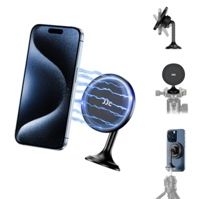 Afbeelding van JJC Magnetische telefoonstatiefmontageadapter met snelspanvoet en 1/4 inch schroef, 60 kantelbare magneet IOS telefoonstandaard, statief Arca hoofdadapter, compatibel iPhone 16 15 14 13 12 Pro