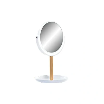 Afbeelding van Items Make up spiegel op standaard rond bamboe wit 34 cm spiegeltjes