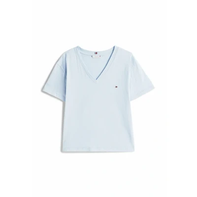 Afbeelding van Tommy Hilfiger Textured Vneck Tshirt basic, Dames, Maat: XS, Sky blue