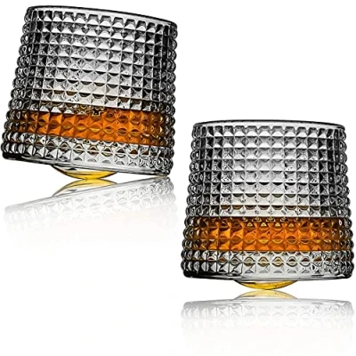 Afbeelding van Sthrucrack Whiskyglazen draaibare decompressie Ouderwetse set van 2 barstijl glaswerk voor Bourbon Scotch Rum (2 Pack Geruit, 300ml (10 oz))