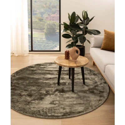 Afbeelding van Viscose Tapijt/Vloerkleed Rond Pearl Olijfgroen 100 Cm