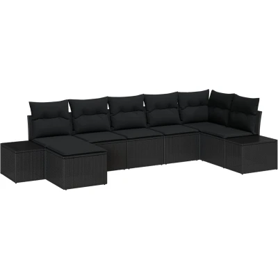Afbeelding van vidaXL Tuin Sofa Set van 7 Zwart Poly Rattan, Polyester Kussens