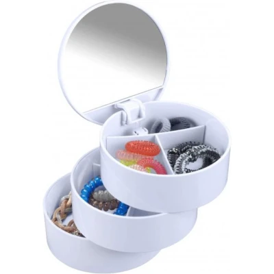 Afbeelding van WENKO organizer cosmetica met spiegel 3 vaks Ø 13 cm x 14.5 hoog wit kunststof