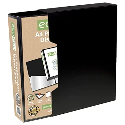 Afbeelding van eco A4 formaat 50% gerecycled 100 Pocket Zwart Presentatie Display Boek, Opslag Case Portfolio Art Folder met Plastic Mouwen Zwarte Box
