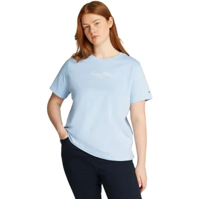 Afbeelding van Tommy Hilfiger Curve Script TEE Tshirt print, Dames, Maat: 46, Breezy blue