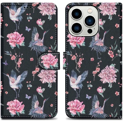 Afbeelding van Cadorabo Hoesje geschikt voor Apple iPhone 14 PRO Design Kraan &amp; Bloemen No. 9 Beschermhoes Case Cover met magnetische sluiting, standaardfunctie en kaartvakje