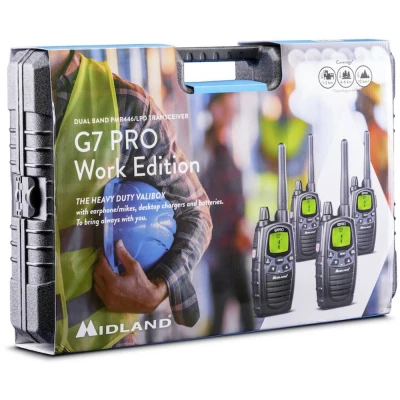 Afbeelding van Midland G7 Pro 4er Kofferset, PMR446 2x Doppelstandlader, 4x MA24 L Headsets C1090.19 PMR portofoon Set van 4 stuks