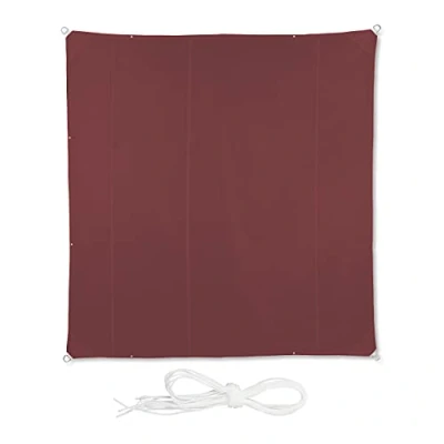 Afbeelding van Relaxdays Bordeaux schaduwdoek vierkant zonwering met ringen voor buiten zonnezeil 5 x m
