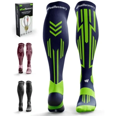 Afbeelding van 2 Sport Compressiesokken Damen &amp; Heren Kuit Compressie Hulzen Hardlopen, Crossfit, Spataderen Sokken Atletiek Herstel Lange Ademend Merino Wol (Groen, M)