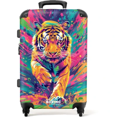 Afbeelding van NoBoringSuitcases.com® Kinderkoffer groot Kindertrolley koffer Tijger Kleurenexplosie Rolkoffer lichtgewicht Reiskoffer met 4 wielen Grote trolley XL 20 kg bagage